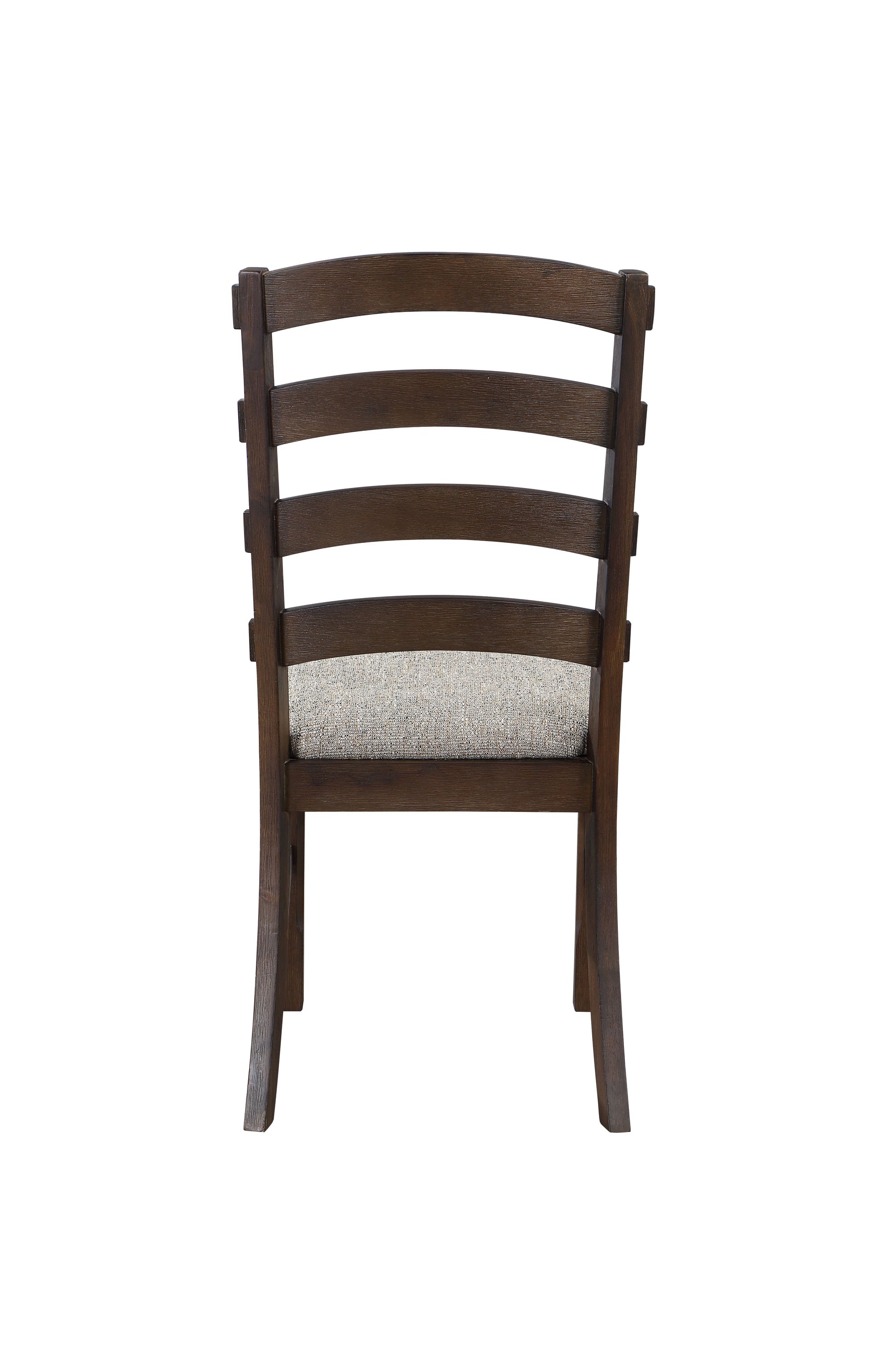 Dark oak dining chair with a slatted back and upholstered seat
