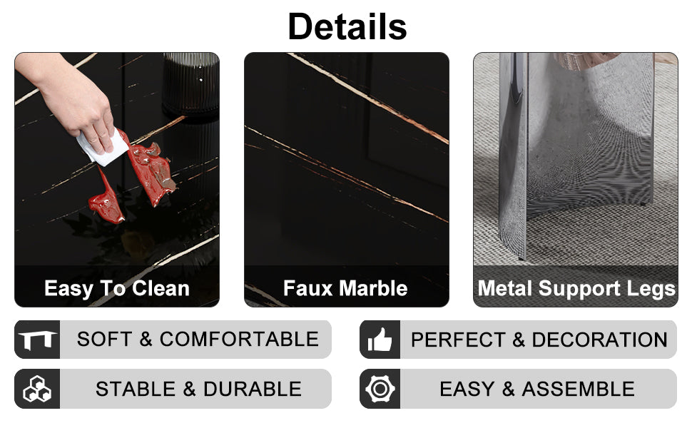 Black faux marble table surface being wiped clean with a white cloth