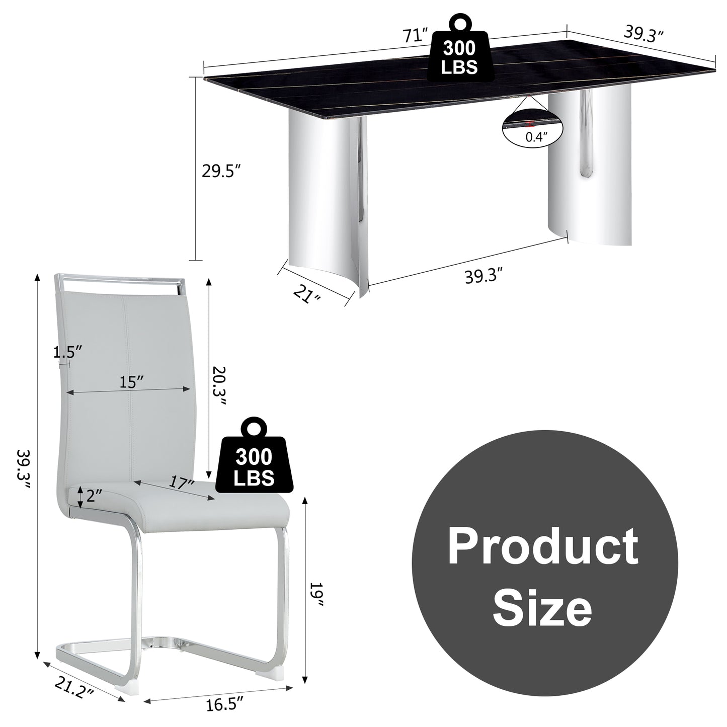 Modern black dining table with chrome pedestal base  L x  W