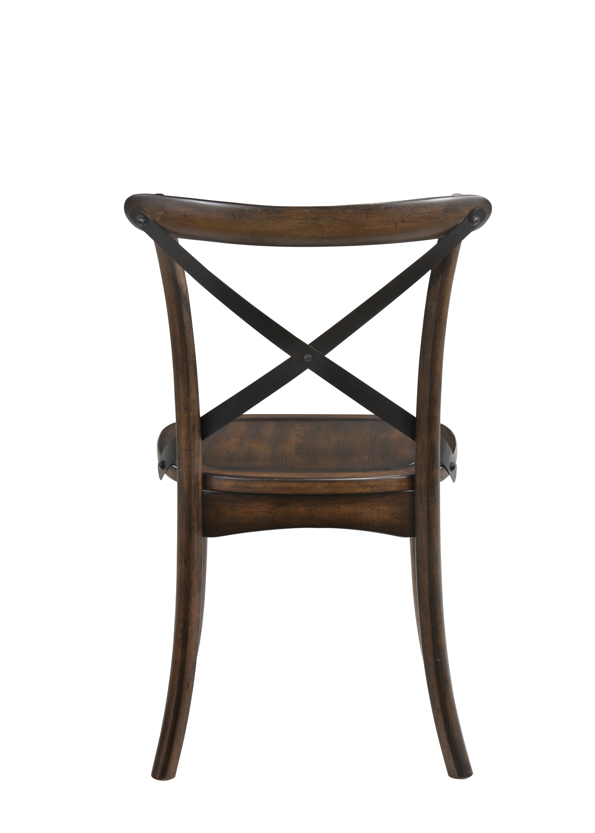 Dark wood cross back chair with black metal accents