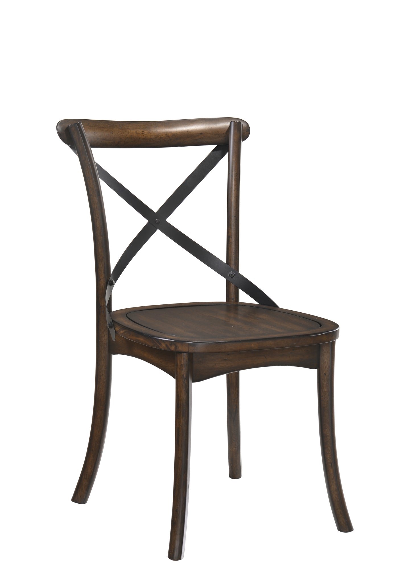 Dark walnut crossback dining chair with curved legs