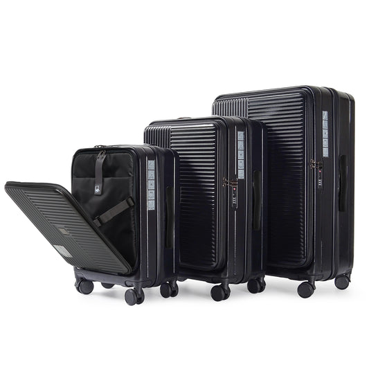 Set of three navy blue hard shell suitcases with TSA locks perfect for travel