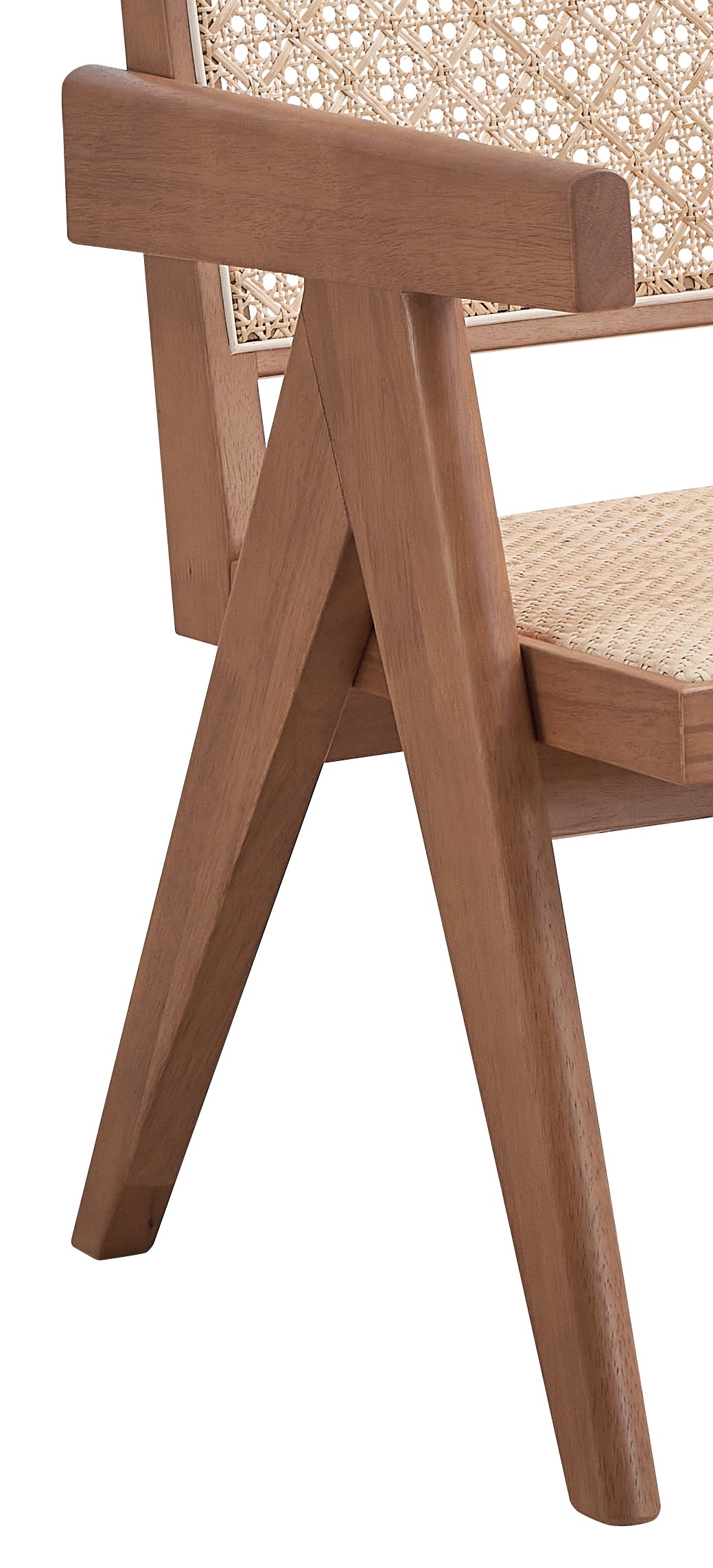 Wooden armchair with rattan seat and back