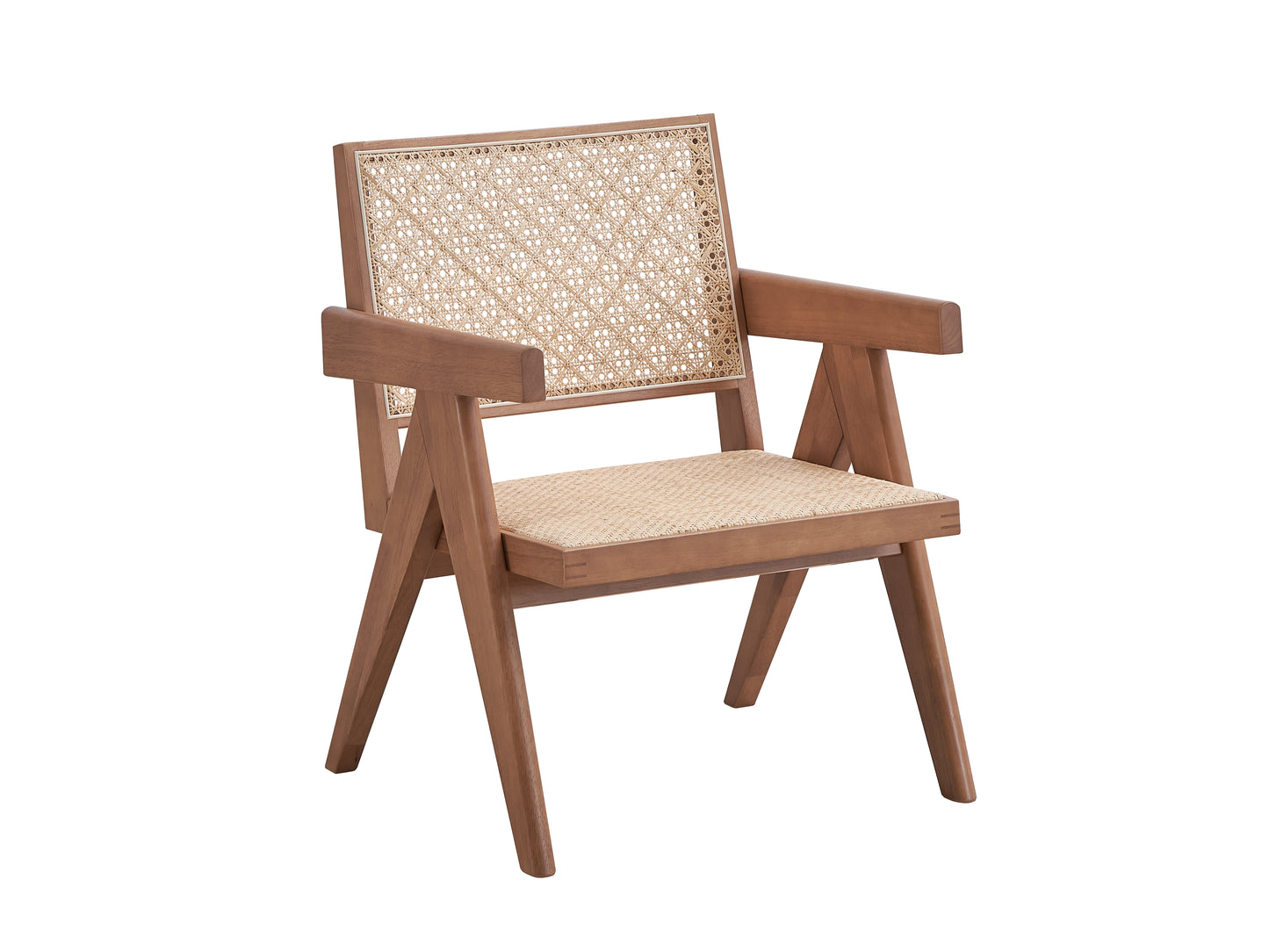 Elegant wooden armchair with woven cane back and seat