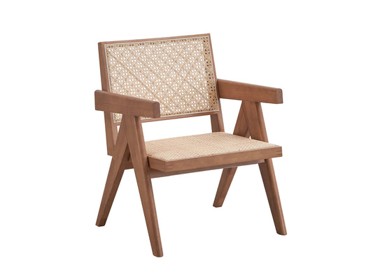 Elegant wooden armchair with woven cane back and seat