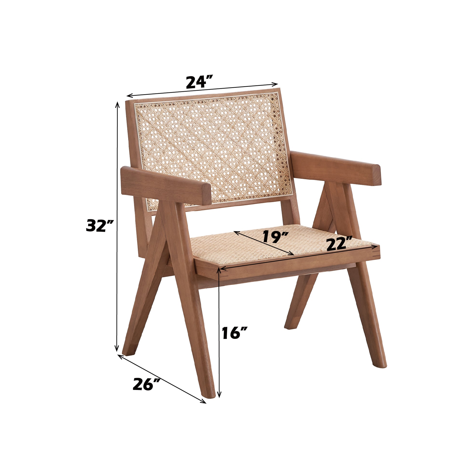Wooden armchair with natural cane back and seat