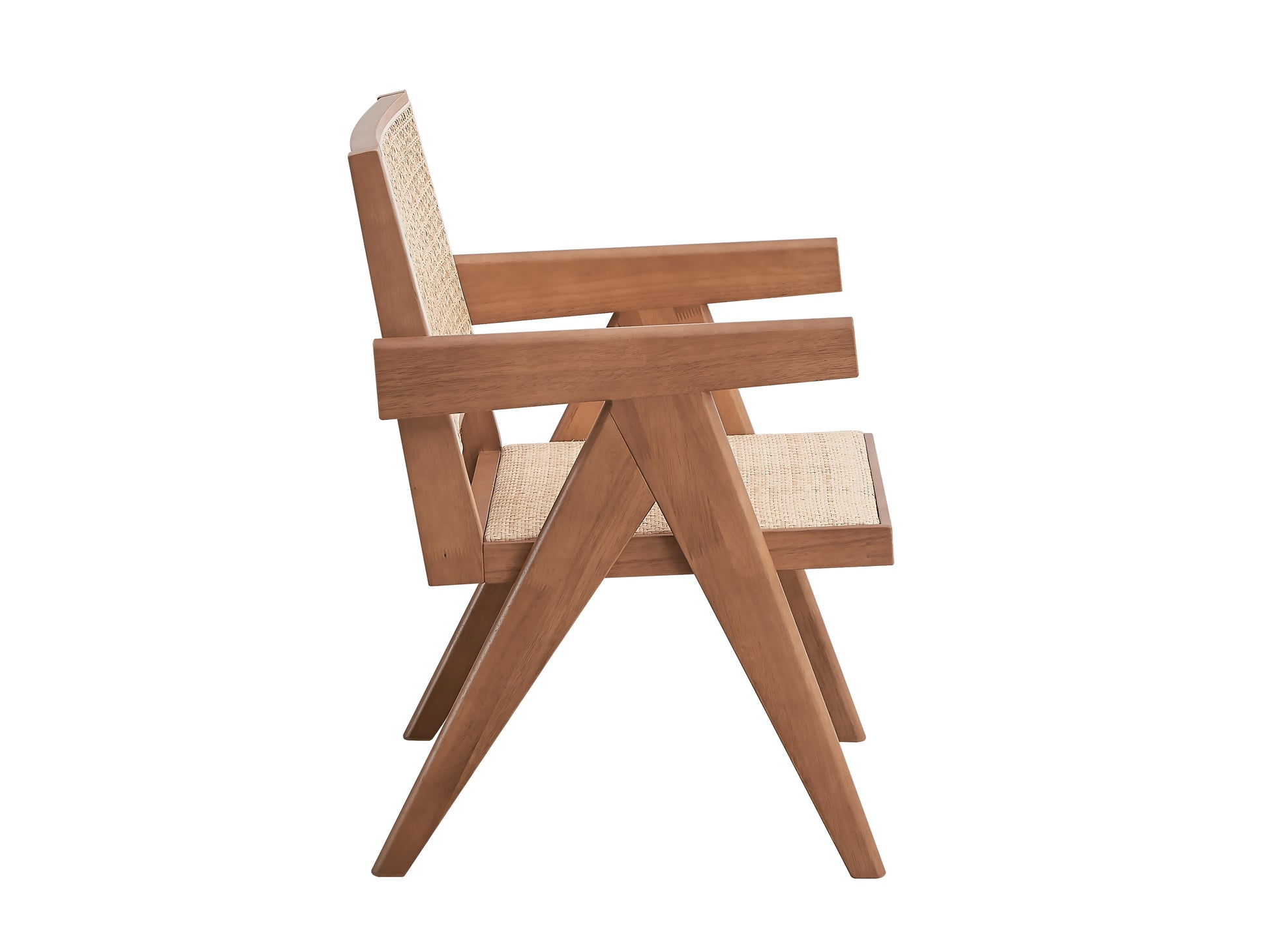 Wooden armchair with woven seat and backrest