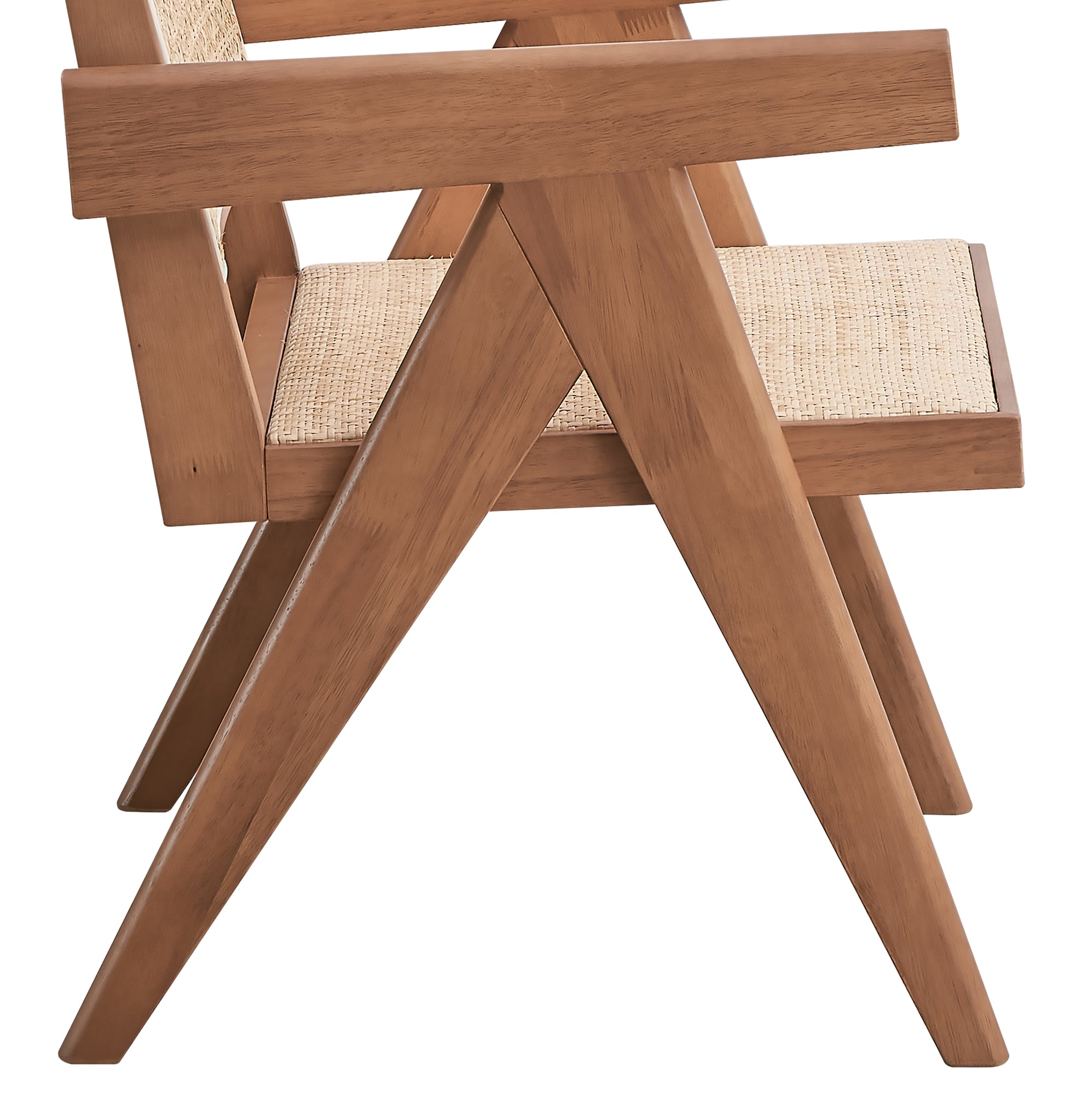 Midcentury modern armchair with light woven seat and solid wood frame