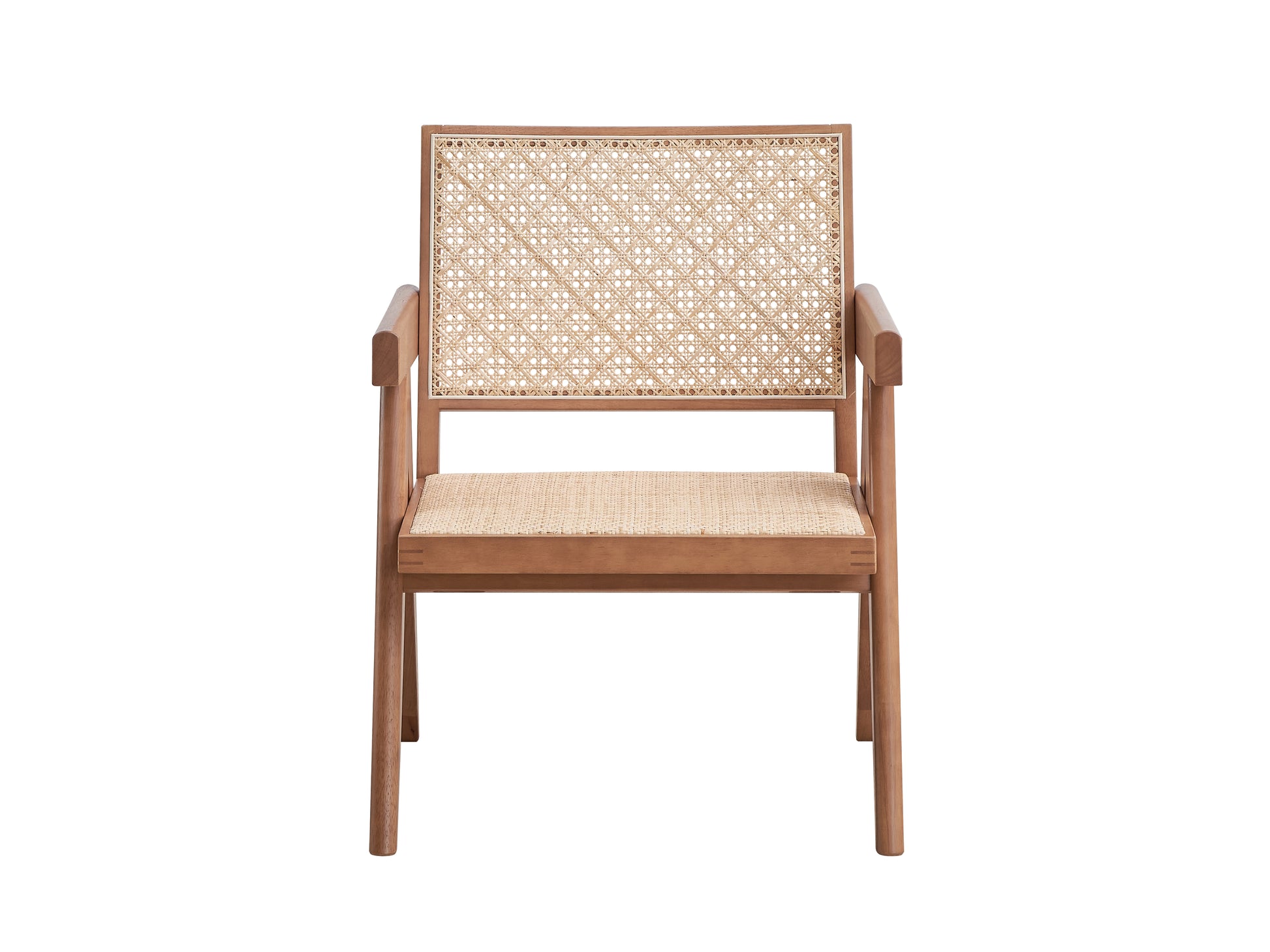 Wooden dining chair with woven cane back and seat