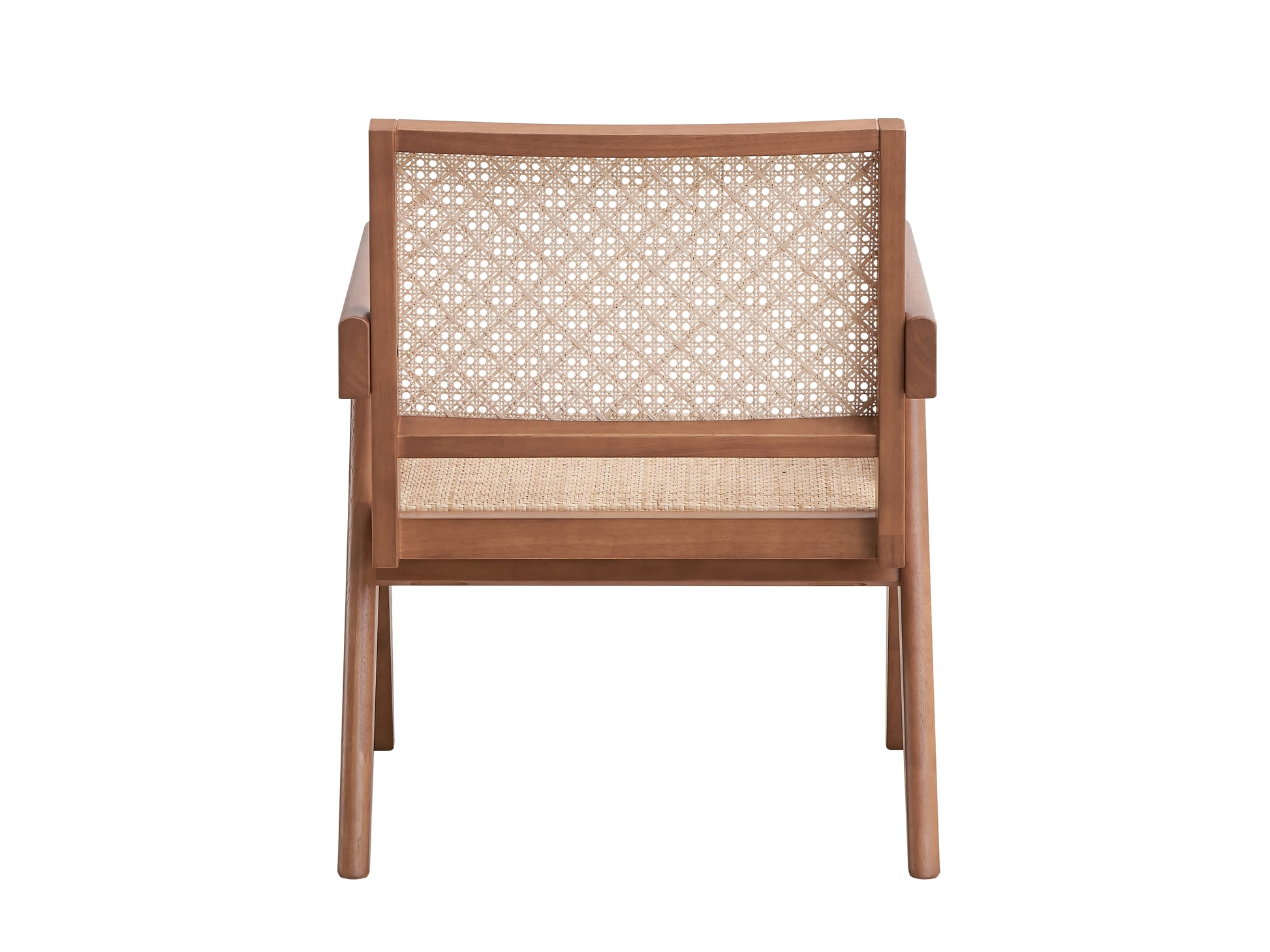 Modern armchair with woven cane back and seat