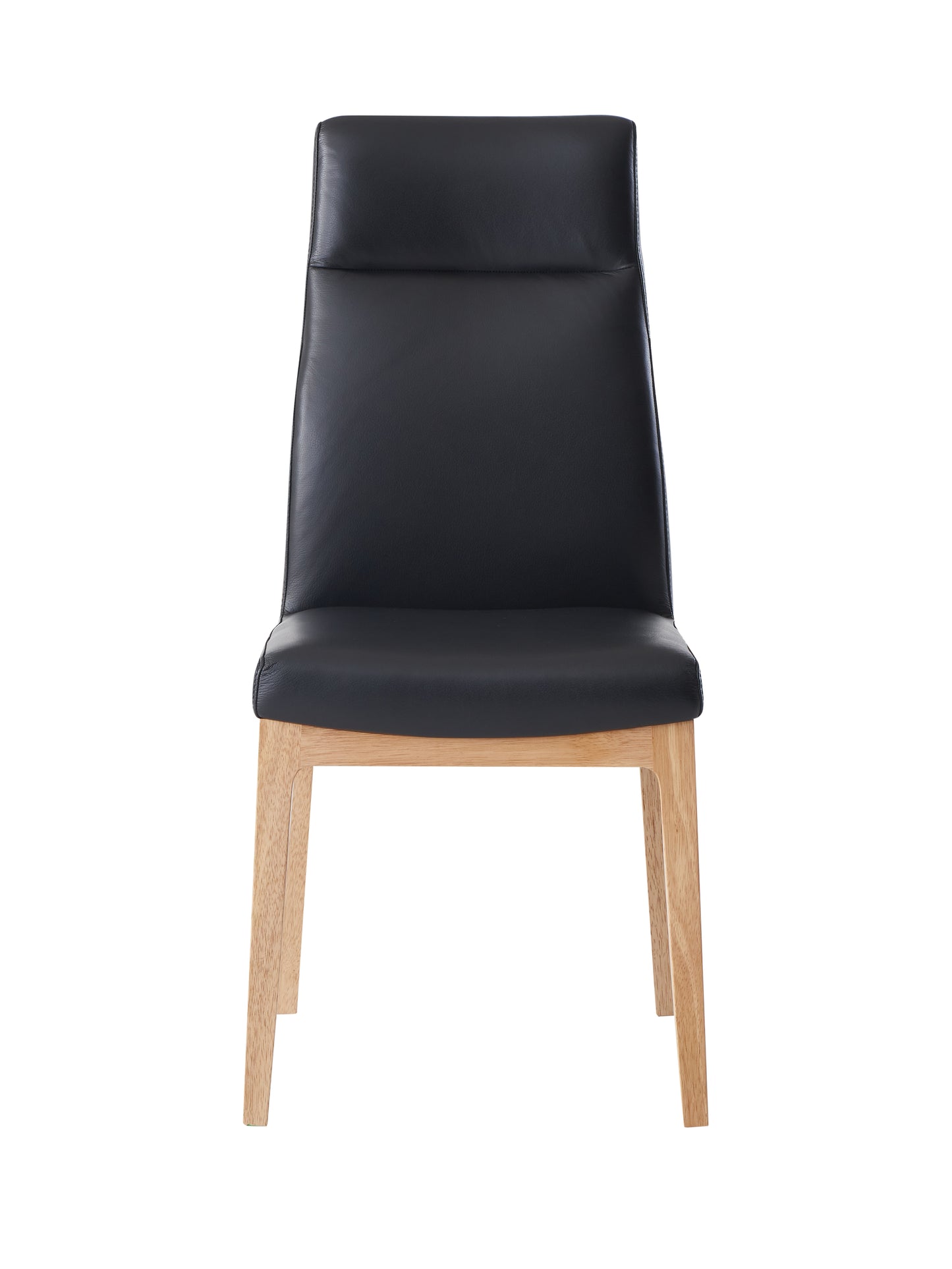 Black faux leather dining chair with light wood legs