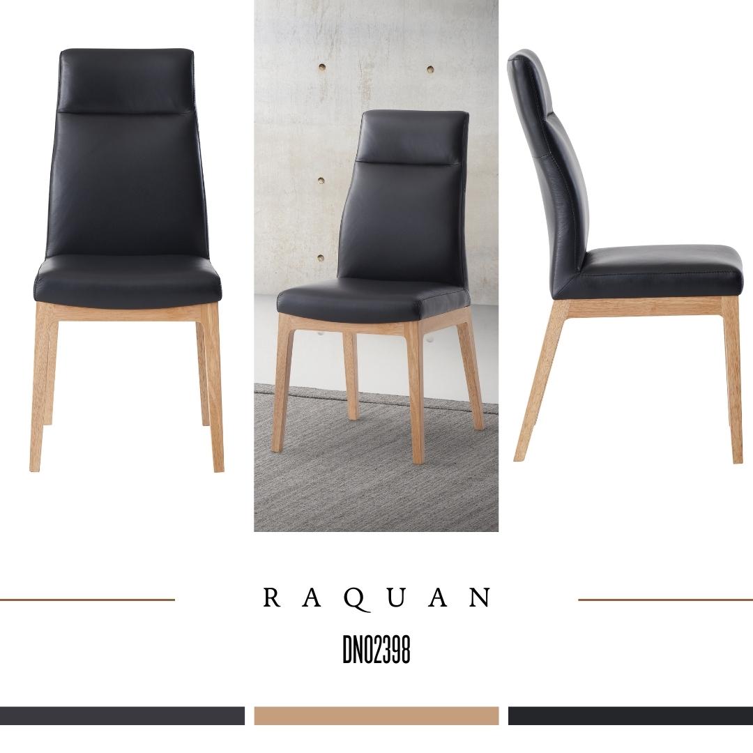 Black leather dining chair with natural wood legs