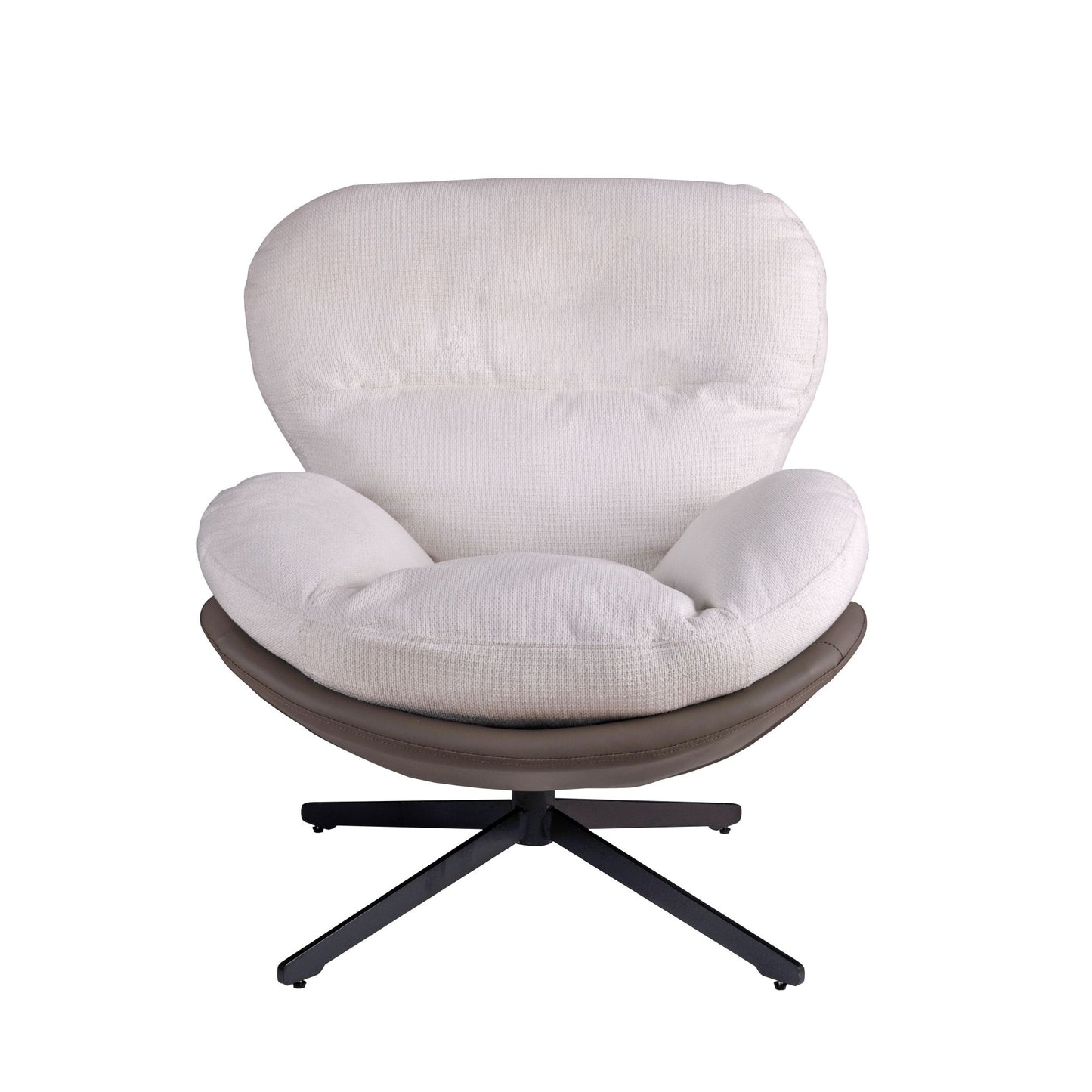 Plush ivory fabric accent chair with a swivel base perfect for modern living rooms
