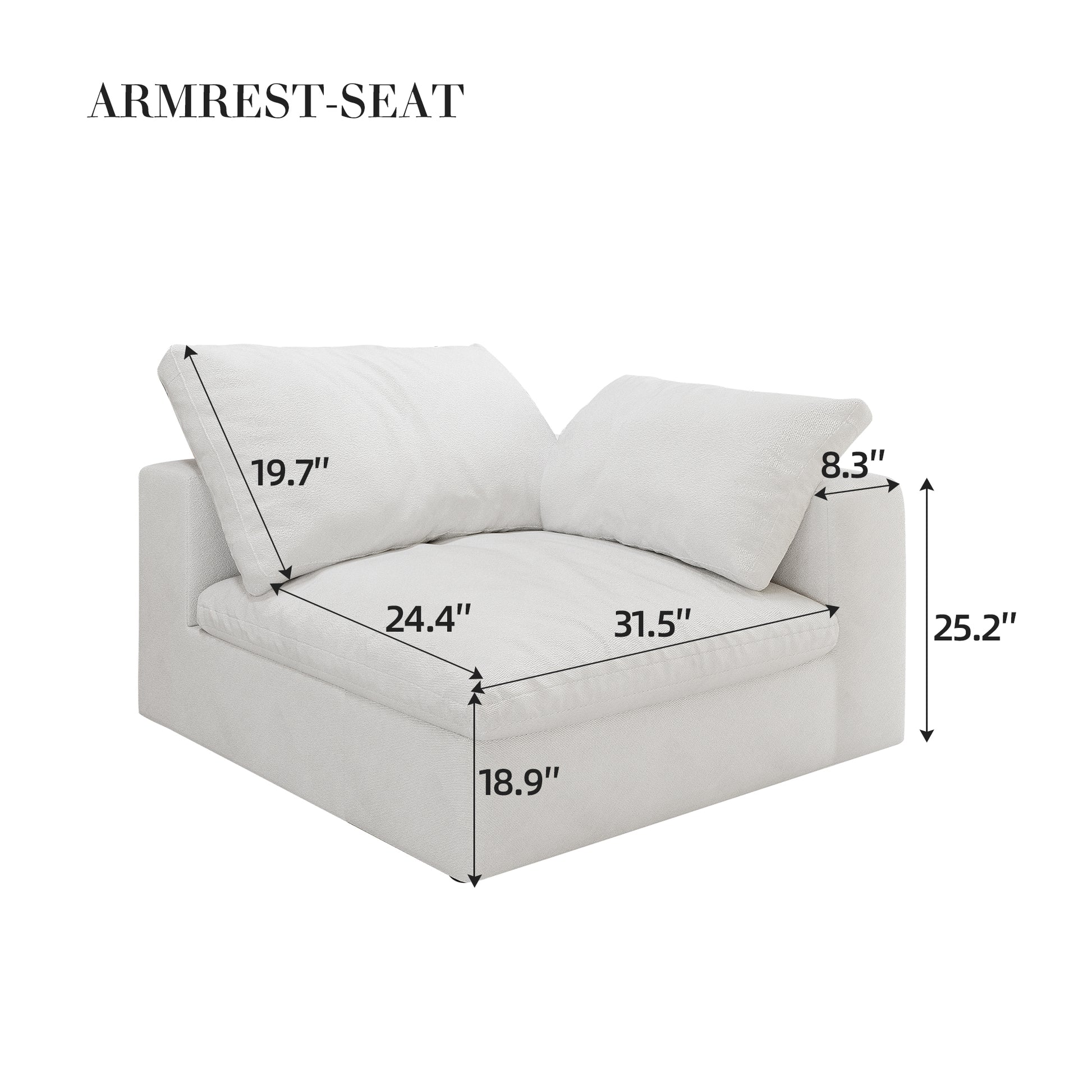 White modular armrestseat with textured fabric and plush cushions  height