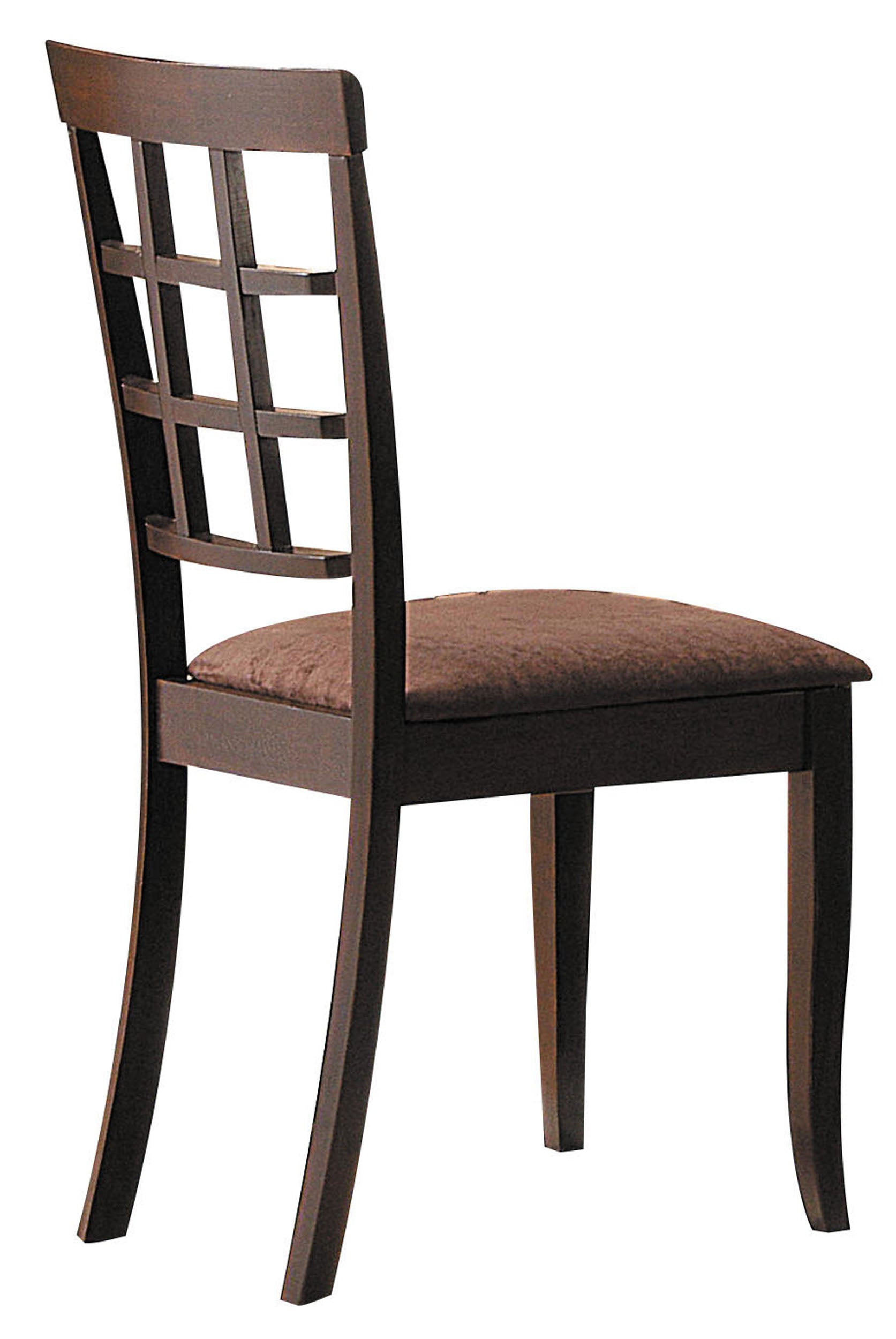Dark wood dining chair with upholstered seat and lattice backrest