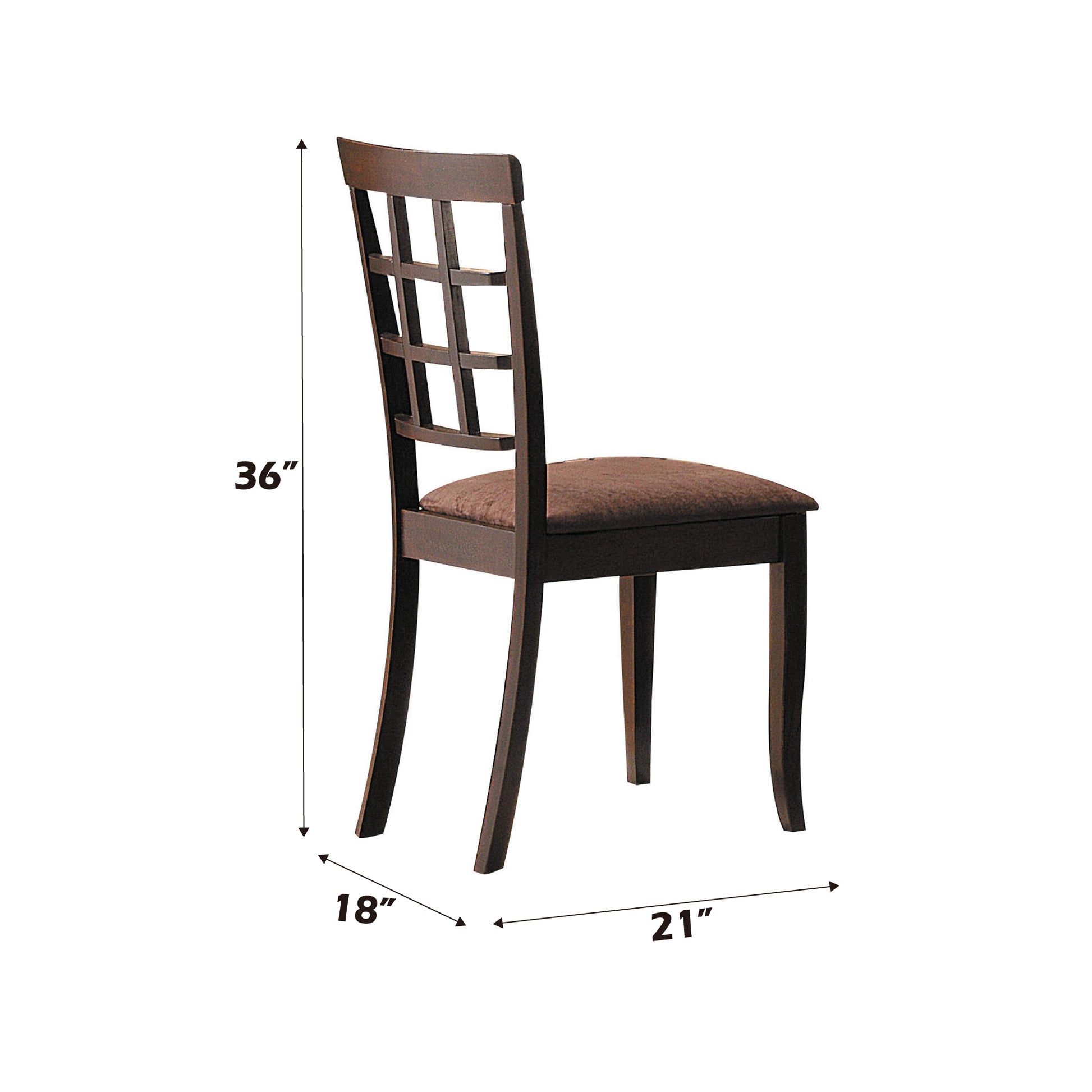 Dark brown wooden dining chair with cushioned seat and grid back