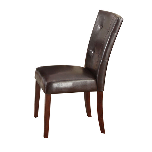 Tufted dark brown faux leather dining chair with sturdy wood legs