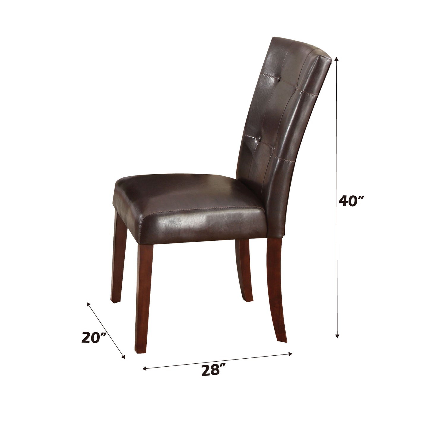 Tufted dark brown faux leather dining chair with mahogany wood legs