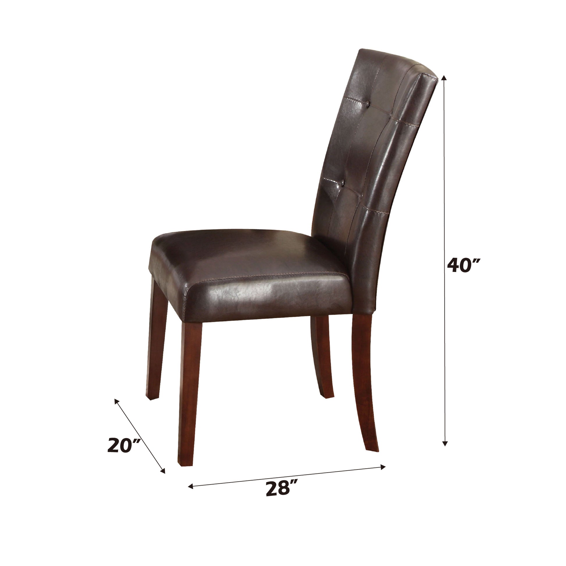Tufted dark brown faux leather dining chair with mahogany wood legs