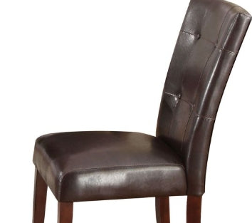 Tufted dark brown faux leather dining chair with wooden legs