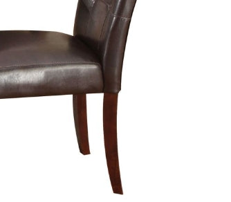 Dark brown faux leather dining chair with wooden legs