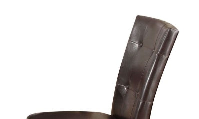 Brown faux leather bar stool with tufted backrest and chrome nailhead trim