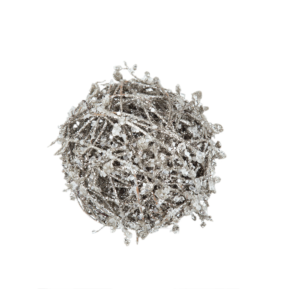 Textured silver Christmas ornament with intricate glitter and bead detail