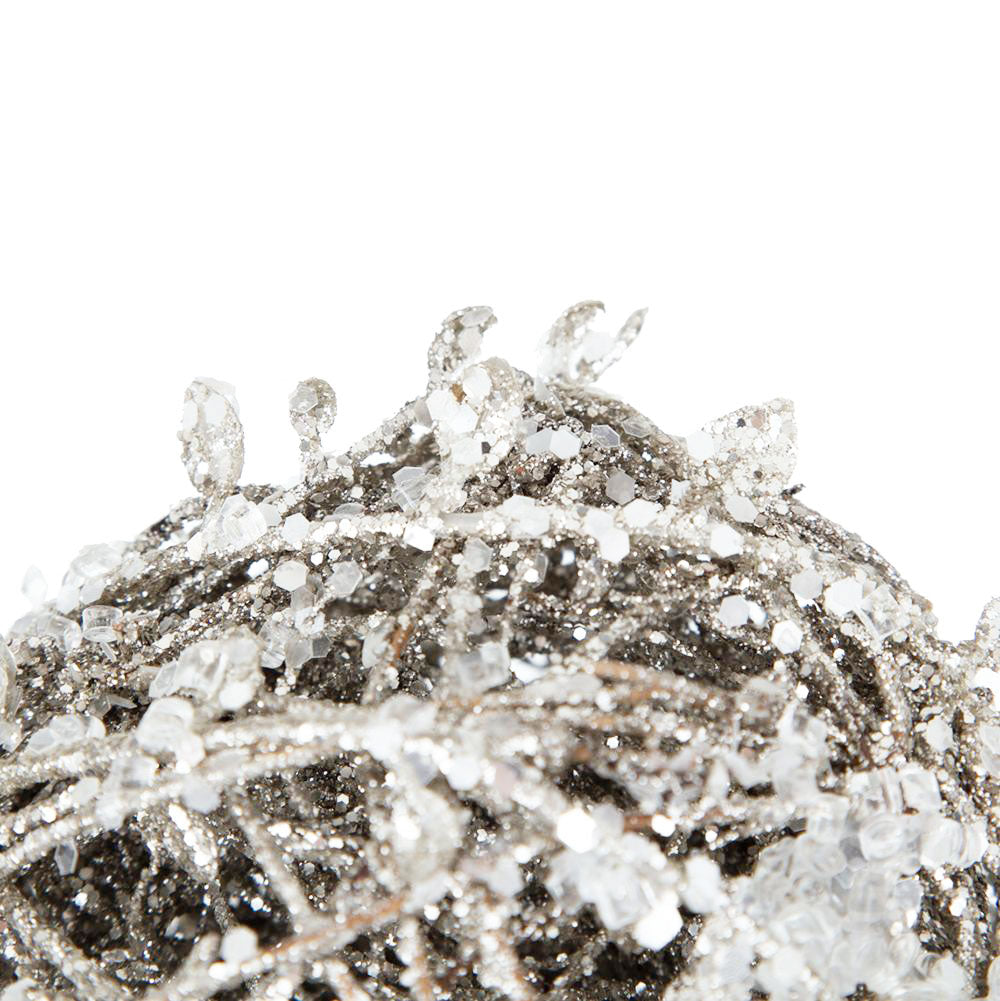 Textured silver glitter and crystal Christmas bauble for festive decor