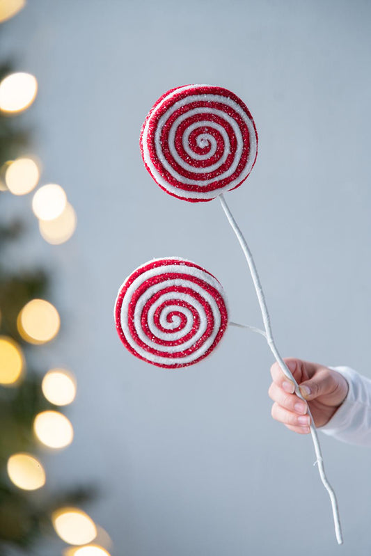 Red and white glitter swirl lollipop Christmas ornament