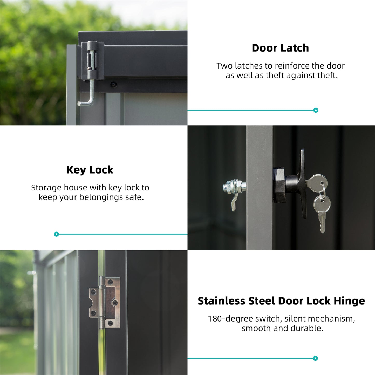 Gray outdoor storage unit door latch reinforced for security