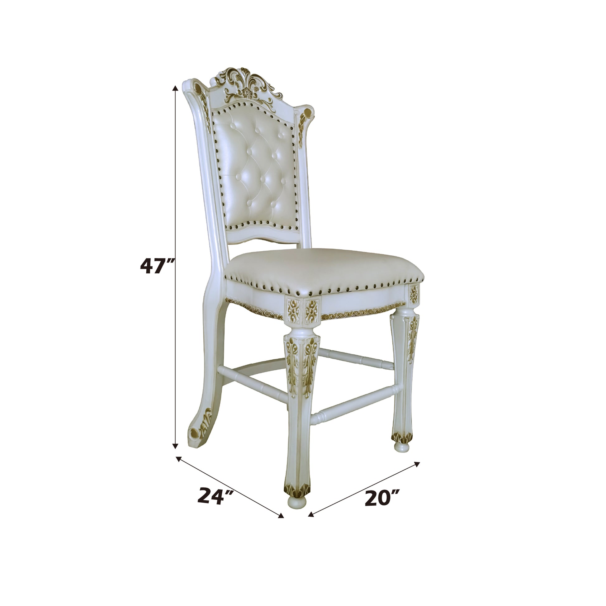 White tufted armchair with antique gold trim