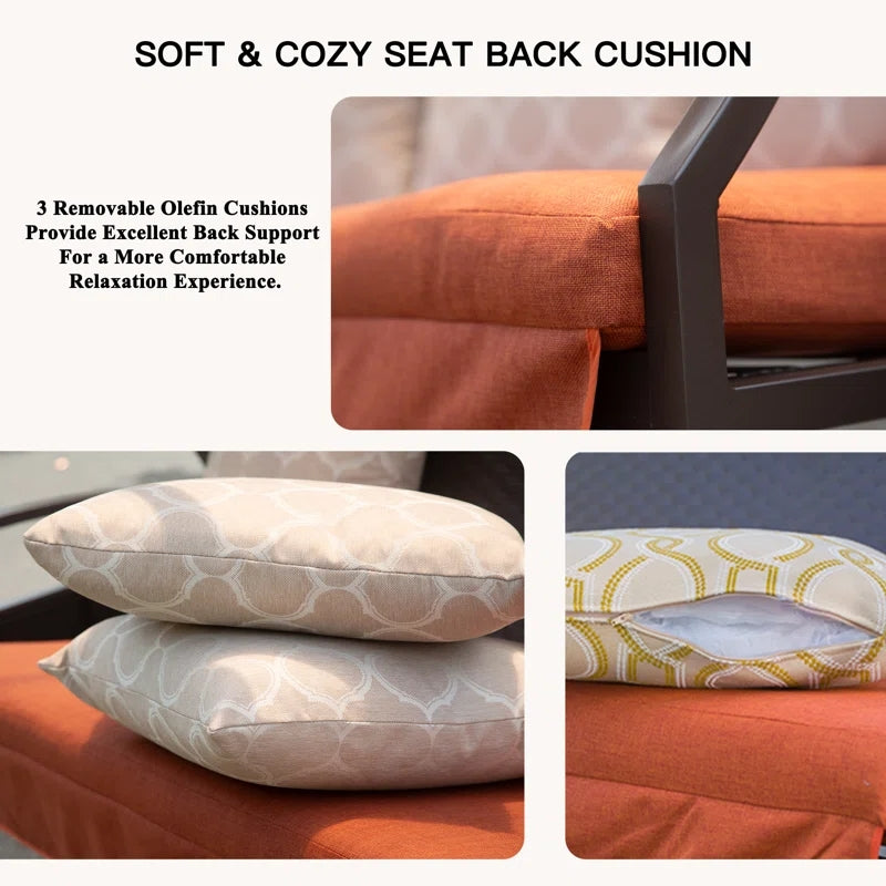 Orange olefin outdoor seat cushion with textured fabric detail