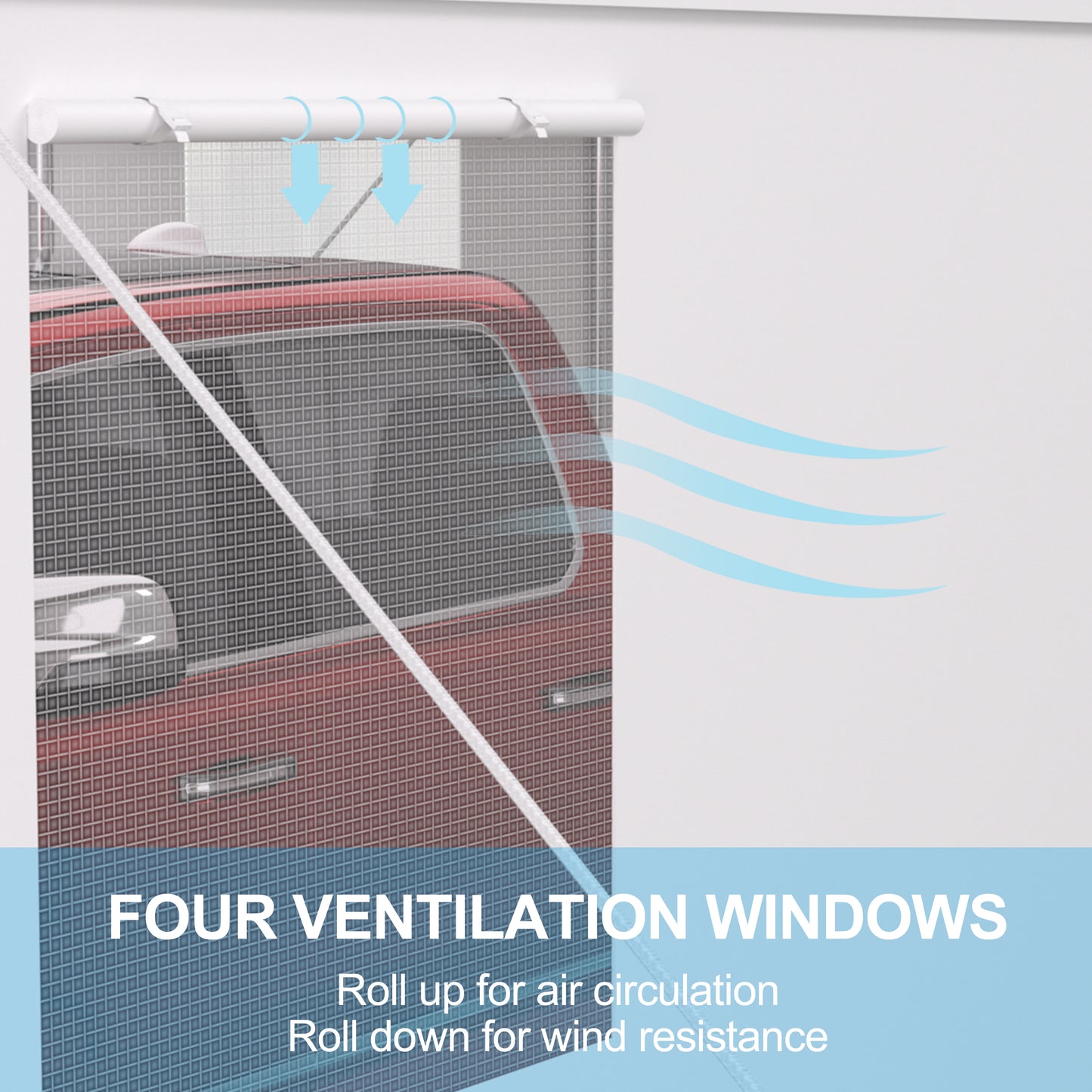 Red car window screen with airflow indicators four ventilation windows