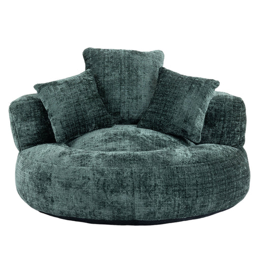Plush teal velvet round accent chair with three plush back cushions for ultimate comfort