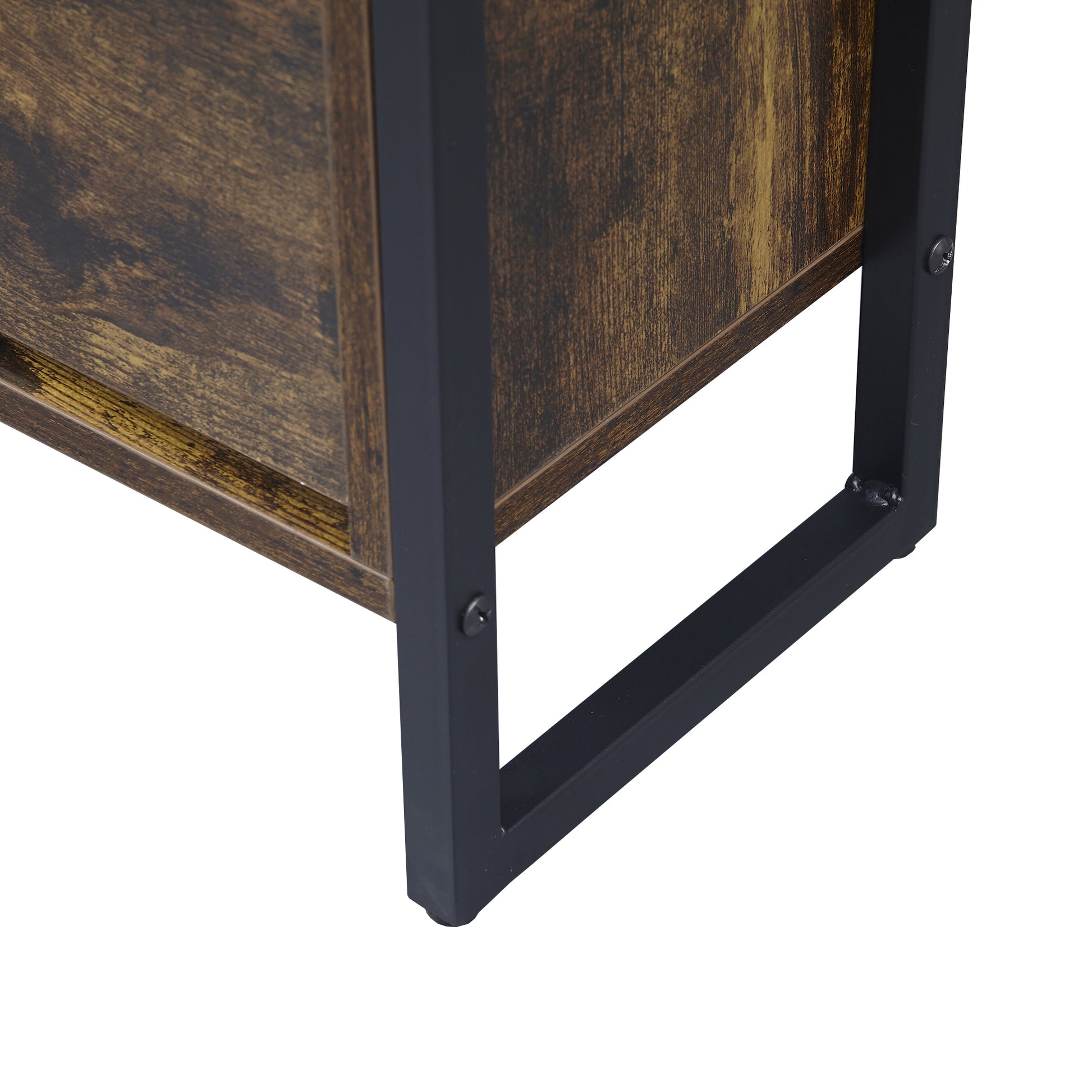 Rustic wood grain drawer panel with black metal frame