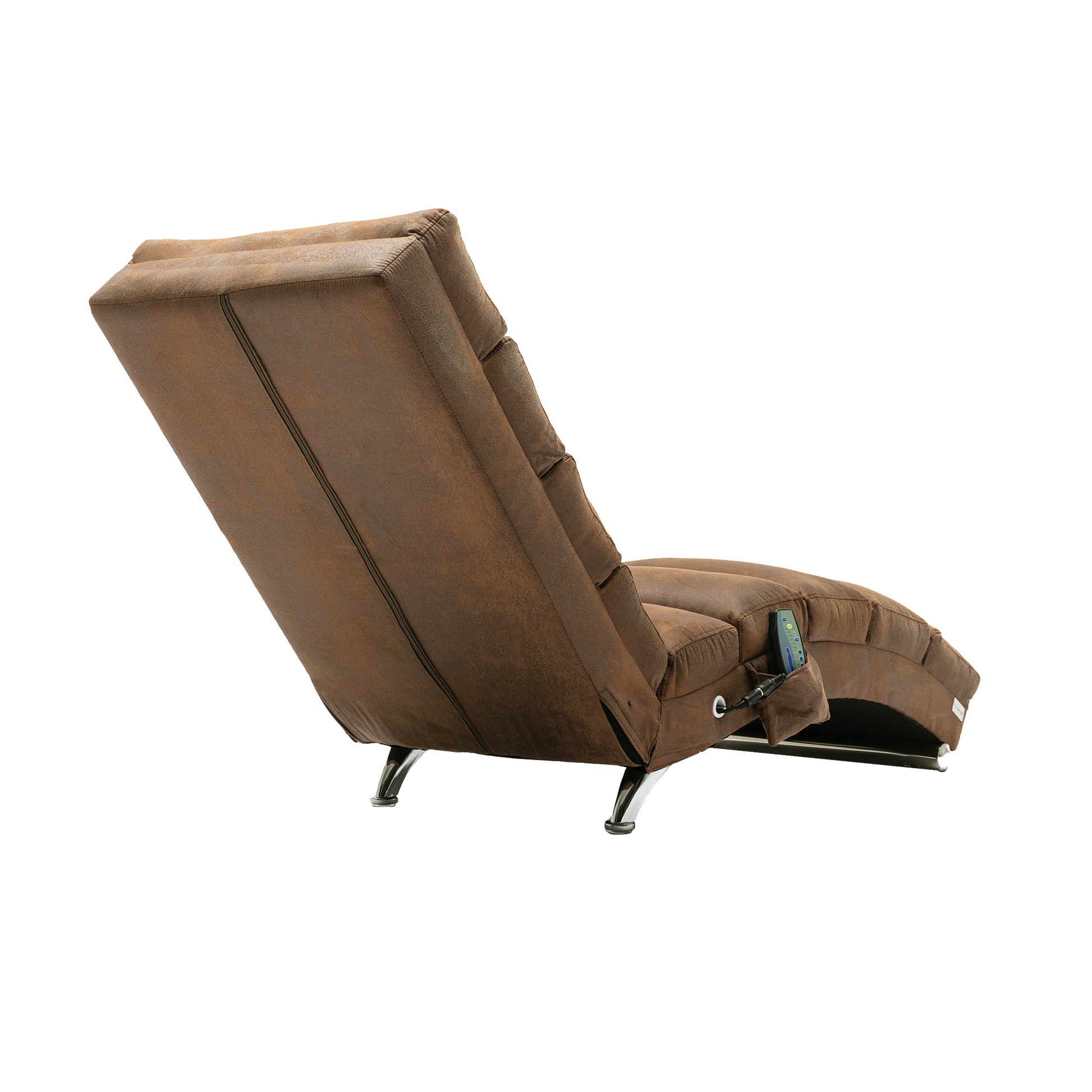 Brown suede recliner with remote control for home relaxation