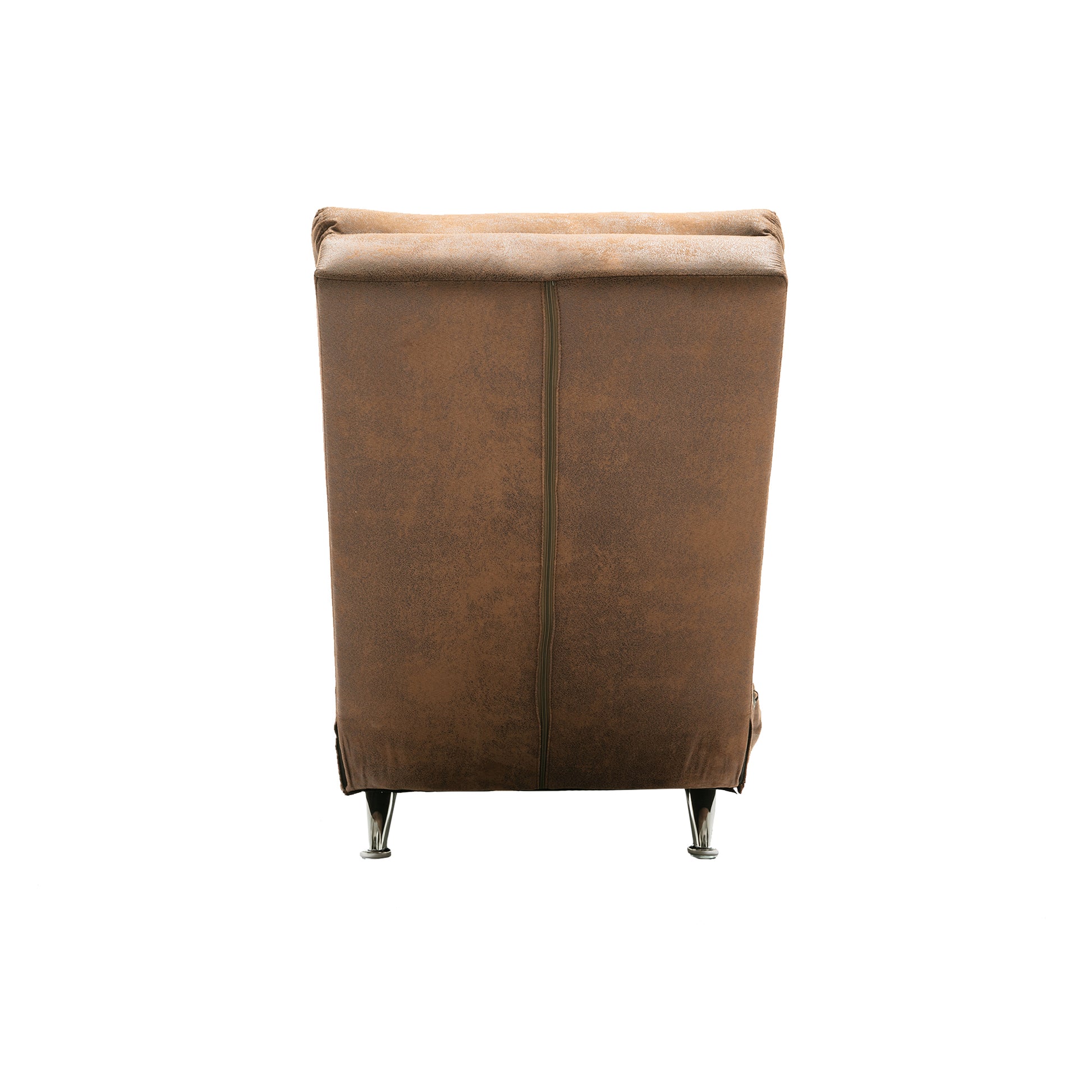 Tan suede accent chair with tufted back and chrome legs