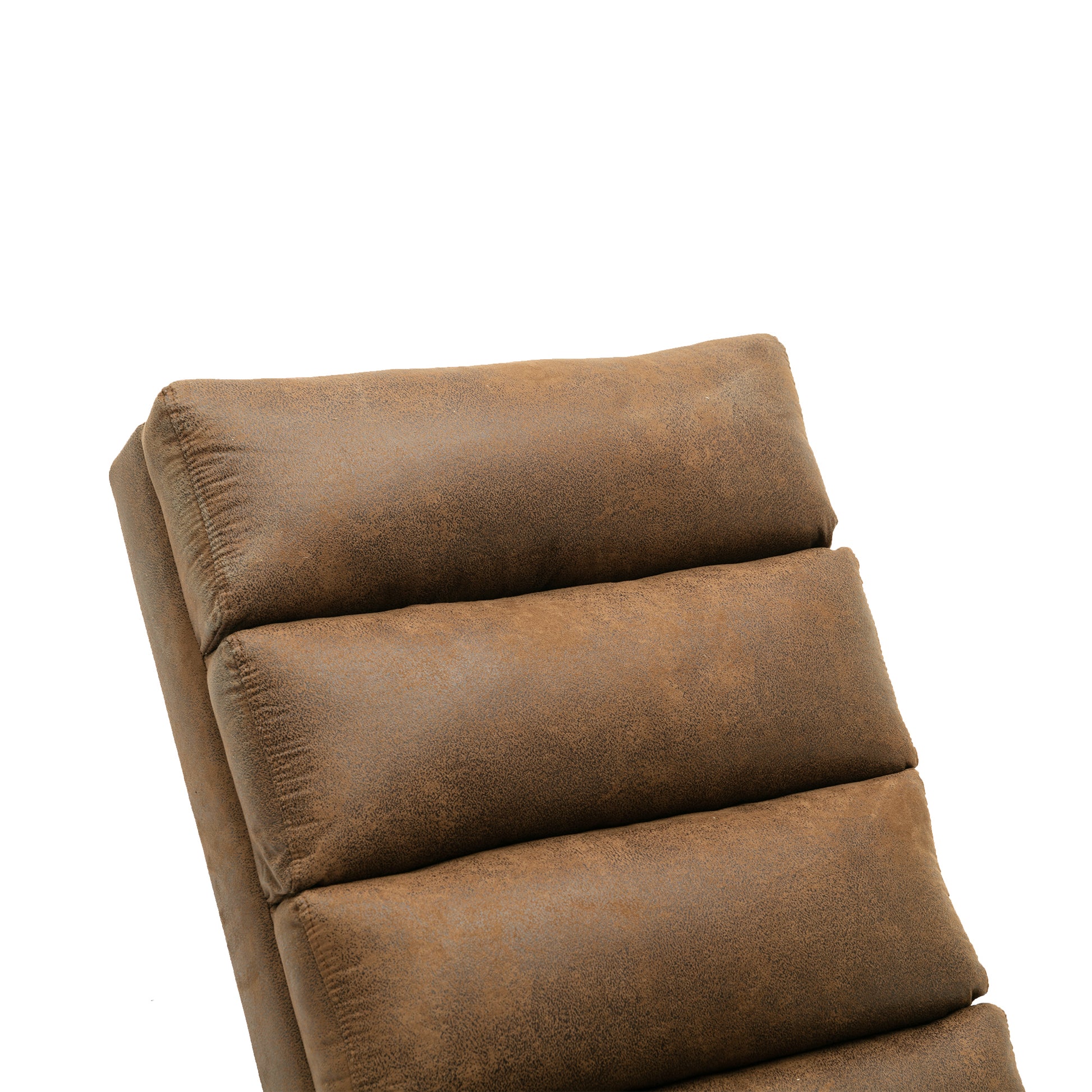 Brown suede recliner pillow detail with channel stitching for comfort