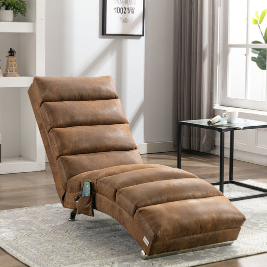 Brown faux leather chaise lounge with adjustable back and remote control pocket