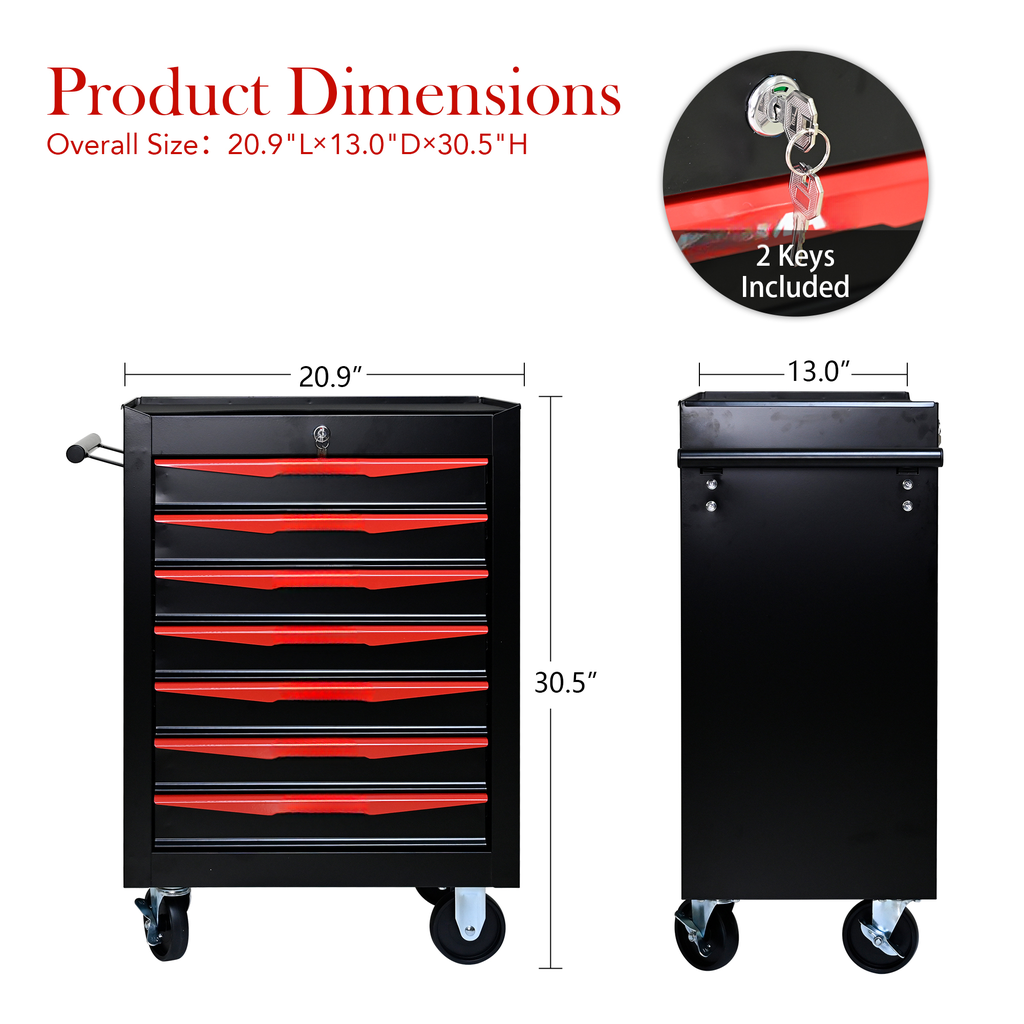 Black rolling tool chest with  drawers and red accents dimensions  x  x