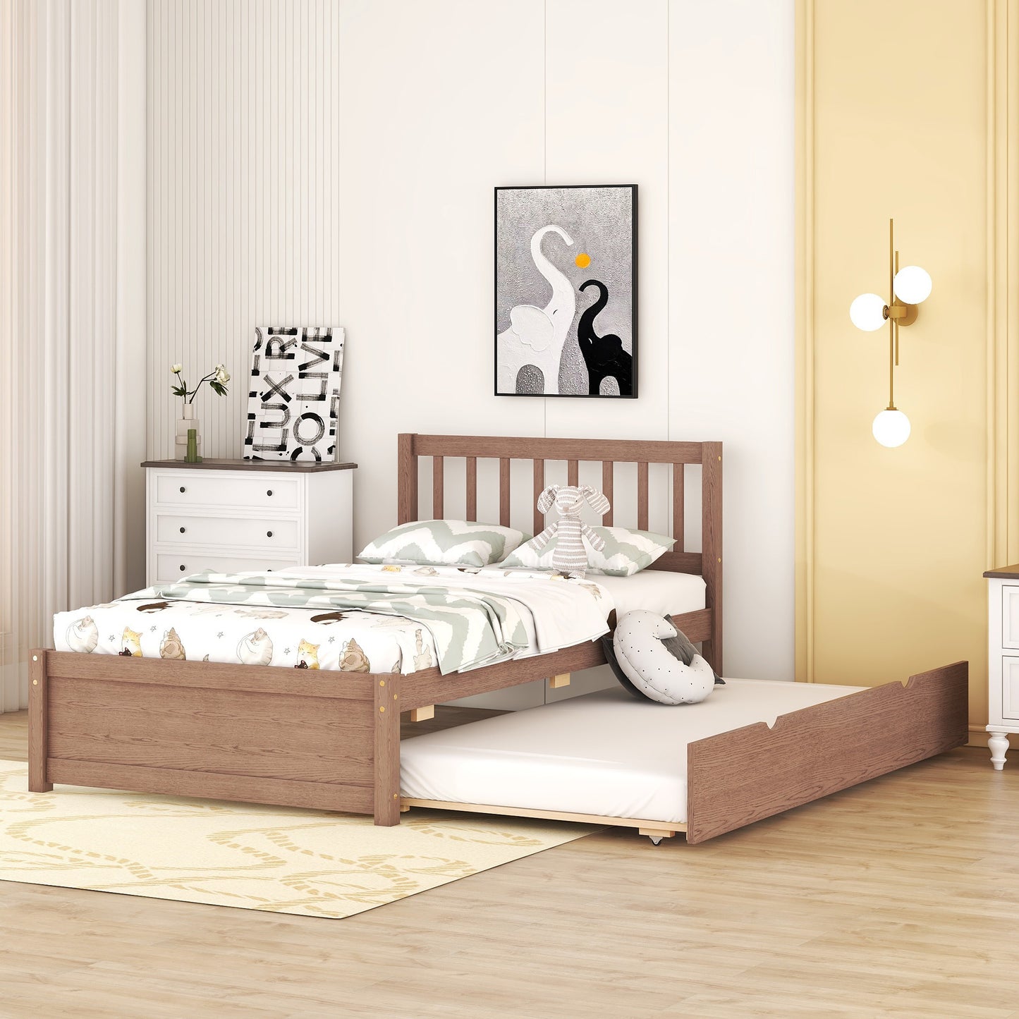Wooden daybed with pullout trundle for kids room