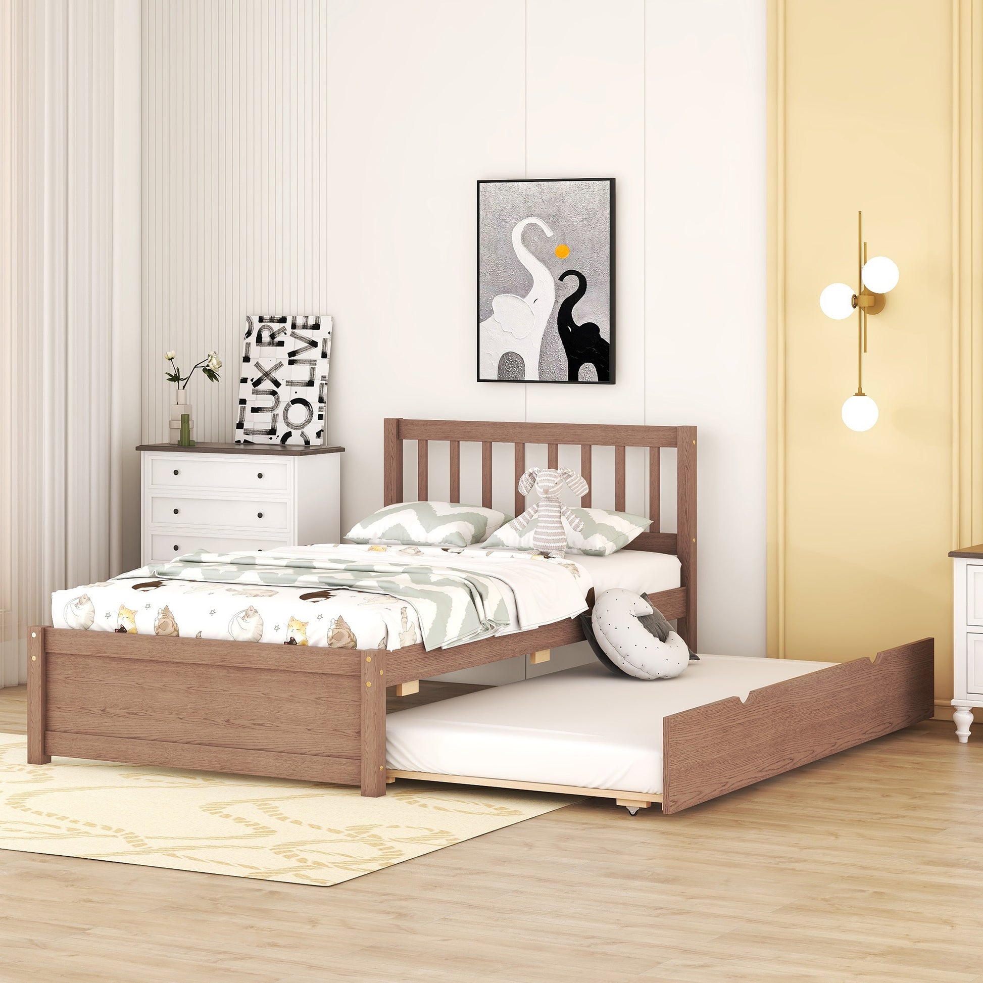 Wooden daybed with pullout trundle for kids room