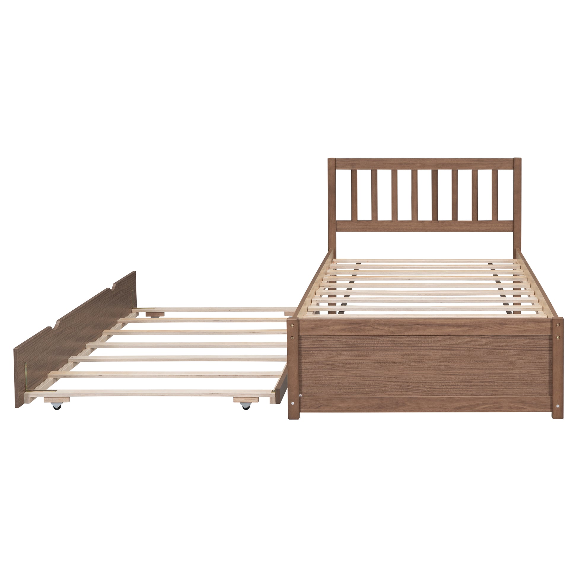 Wooden twin bed frame with pullout trundle