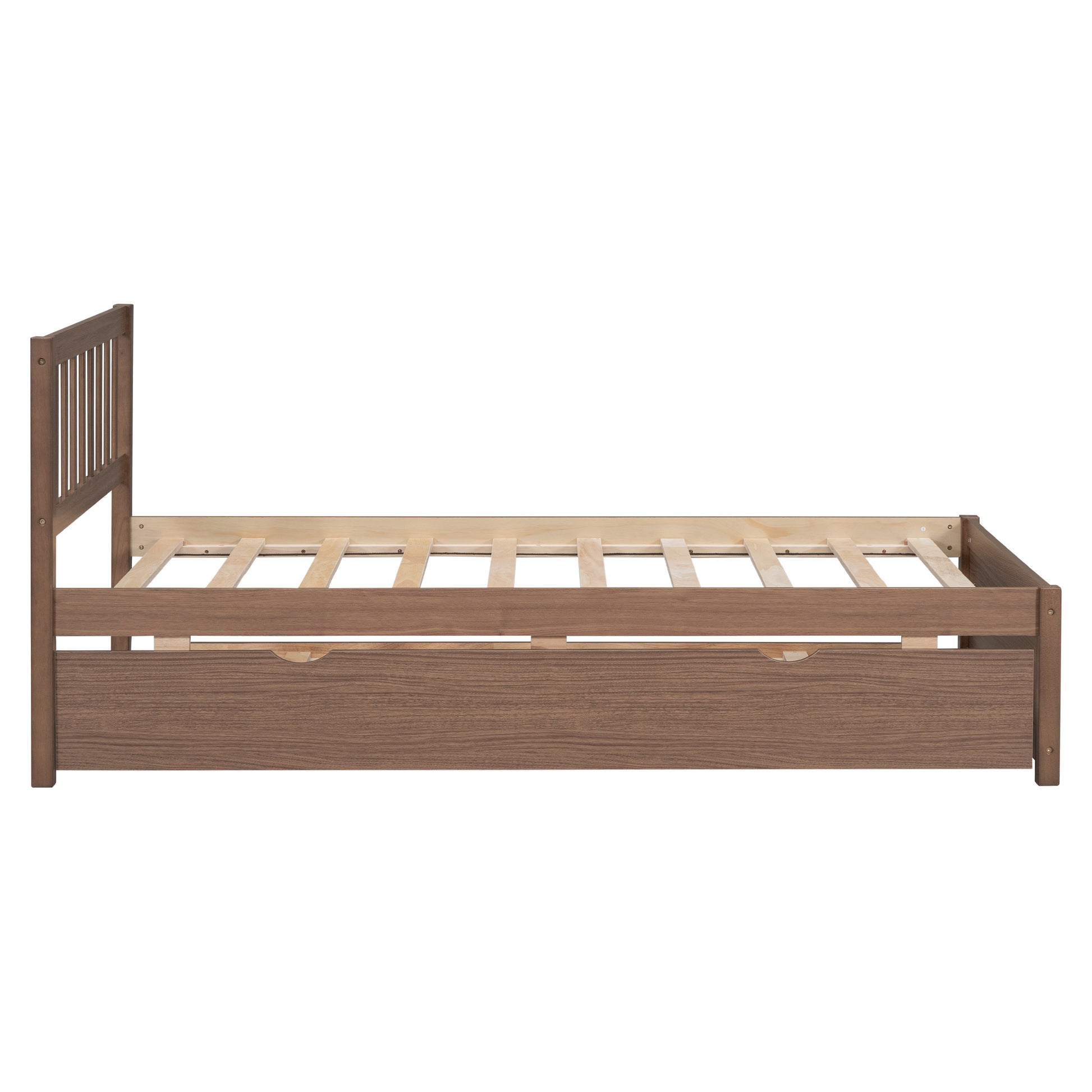 Wooden bed frame with slatted base and two drawers