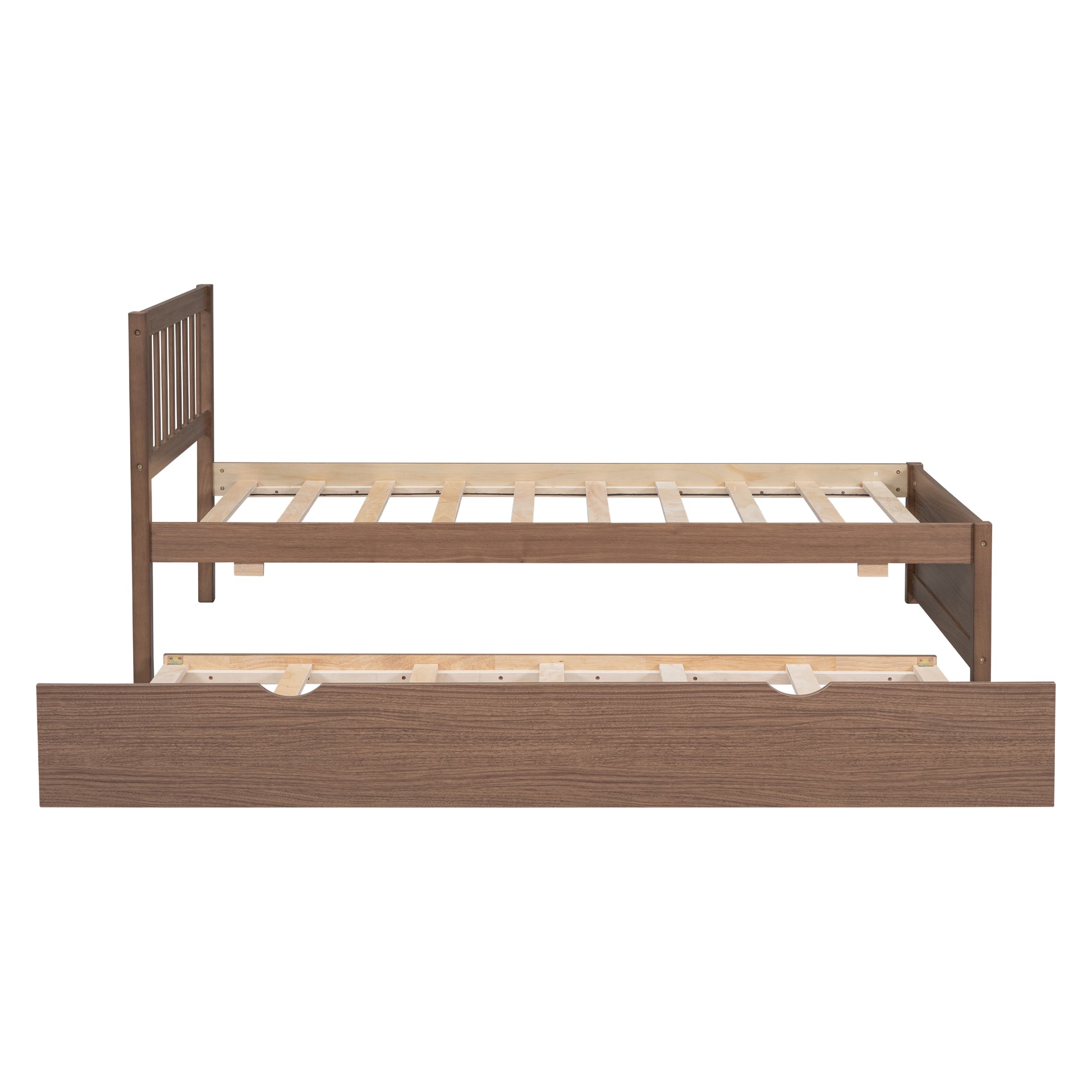 Dark walnut twin bed frame with pullout trundle