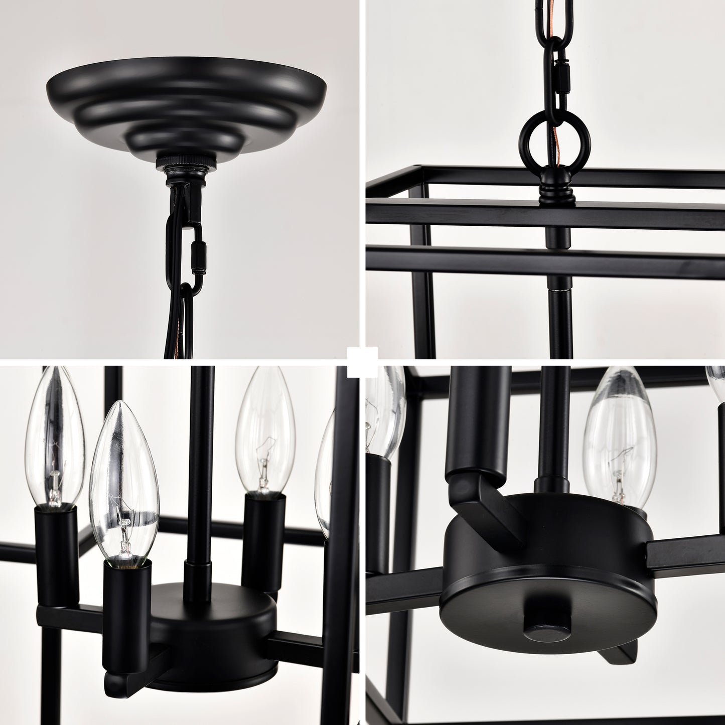 Black metal cage pendant light with exposed bulbs ideal for farmhouse decor