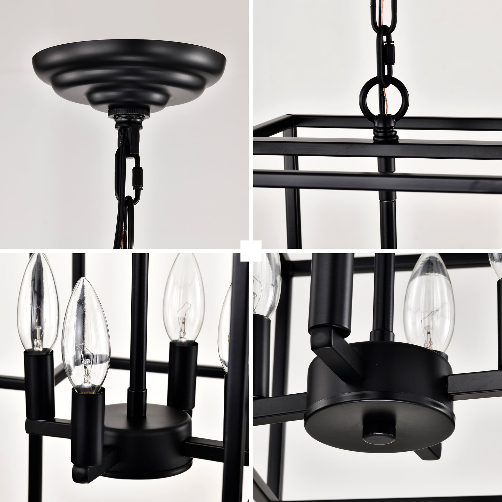 Black metal cage pendant light with exposed bulbs ideal for farmhouse decor