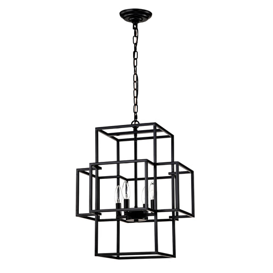 Black geometric caged chandelier with four candelabra bulbs modern foyer lighting