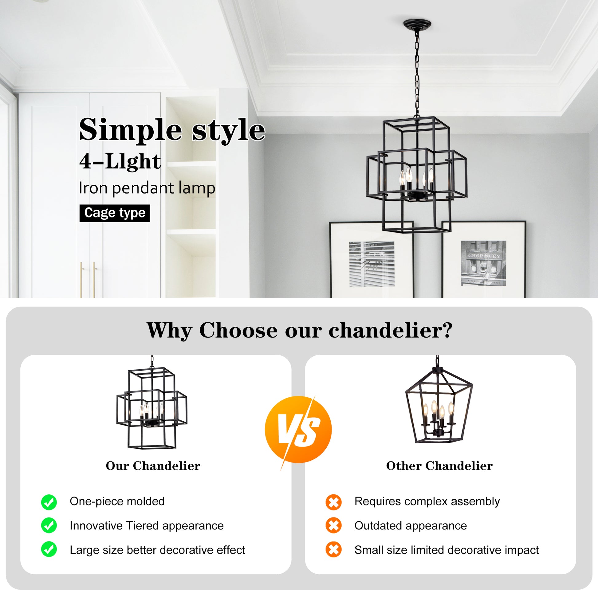 Black light iron pendant lamp with a geometric cage design