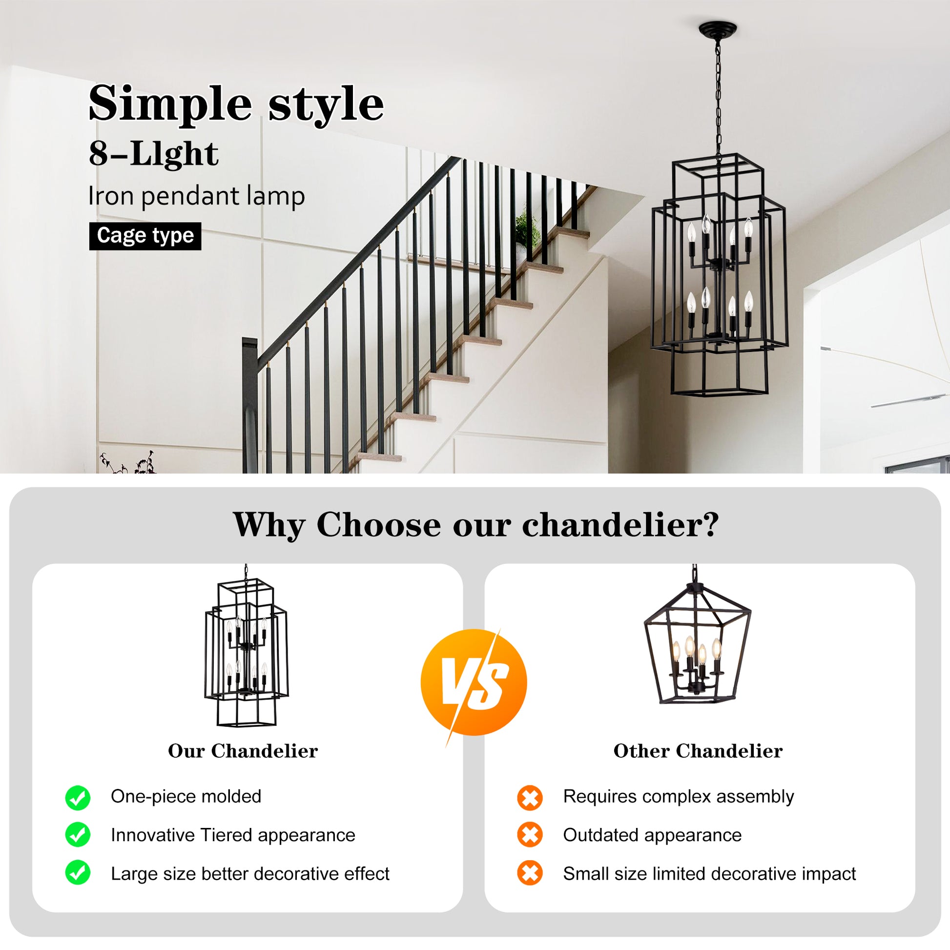 Black iron light cage pendant lamp with tiered rectangular design